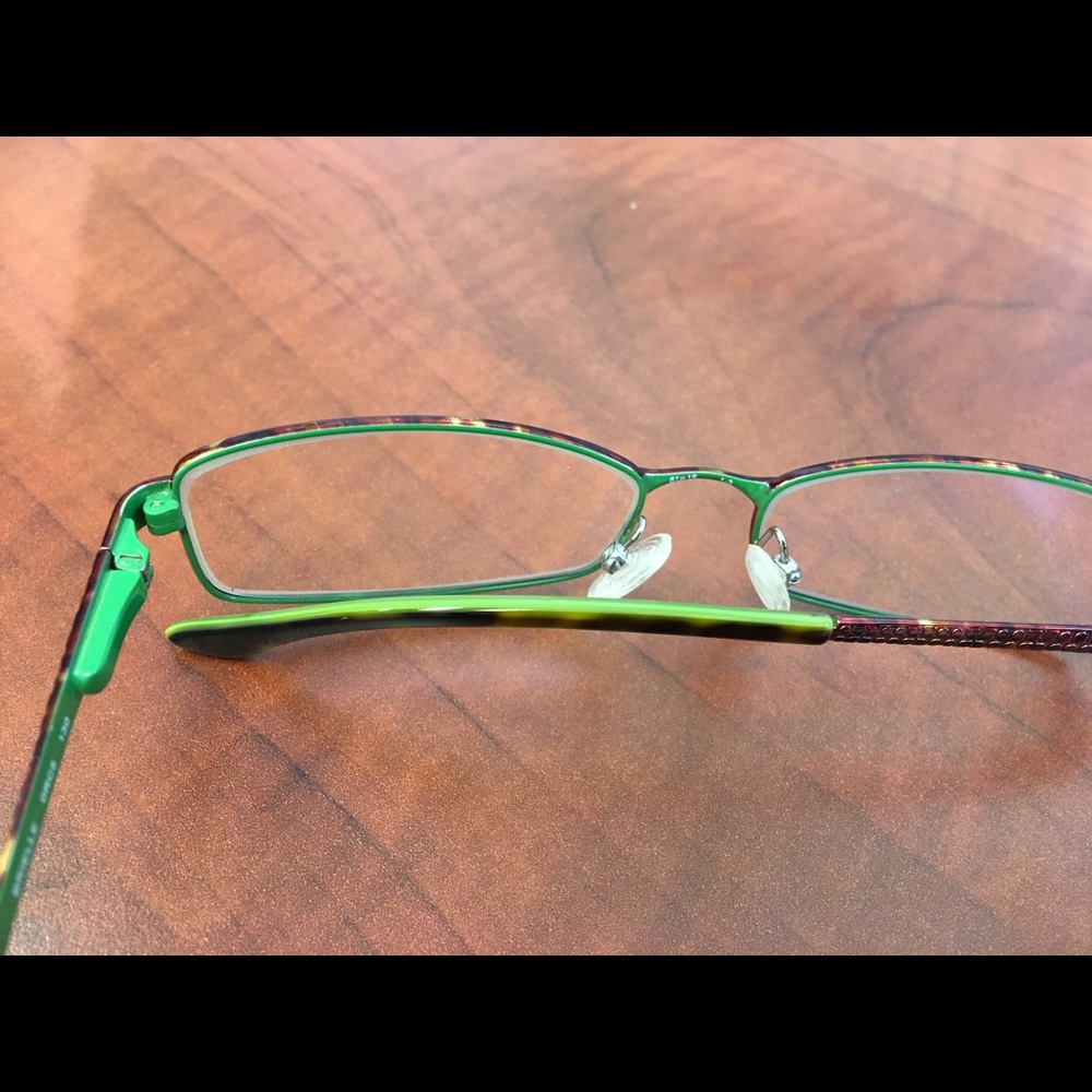 kate spade Two-Tone Rectangular Eyeglasses in Burgundy and Lime Green - Picture 4 of 5